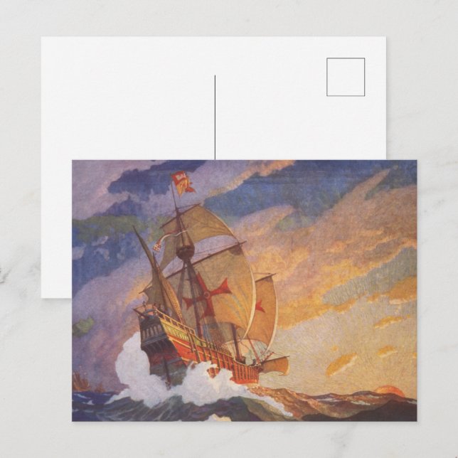 Ships of Christopher Columbus at sea by N.C. Wyeth Postcard (Front/Back)