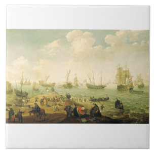 Ships on a Dutch roadstead Ceramic Tile