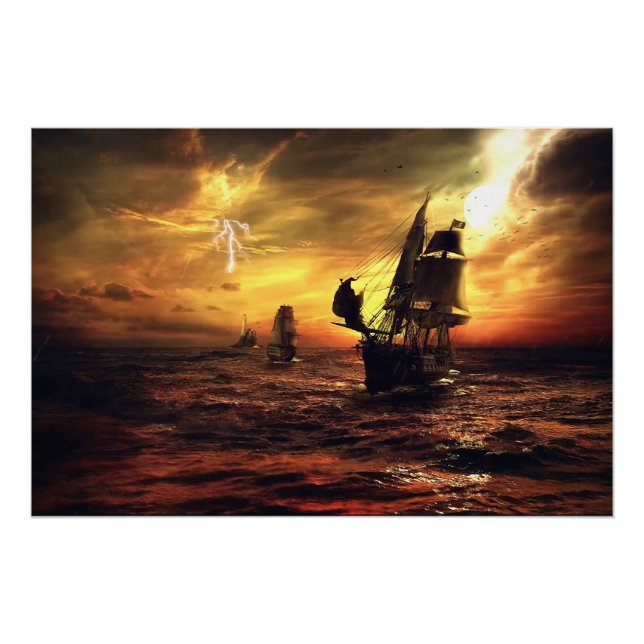 Ships on Stormy Sea Poster (Front)