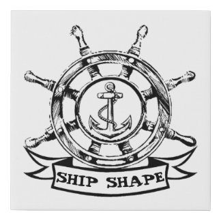 Ships Wheel & Anchor Drawing Sketch Artwork Faux Canvas Print