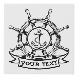 Ships Wheel & Anchor Drawing Sketch Artwork Faux Canvas Print