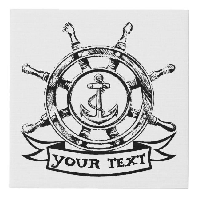 Ships Wheel & Anchor Drawing Sketch Artwork Faux Canvas Print (Front)
