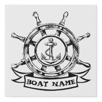 Ships Wheel & Anchor Drawing Sketch Artwork Faux Canvas Print