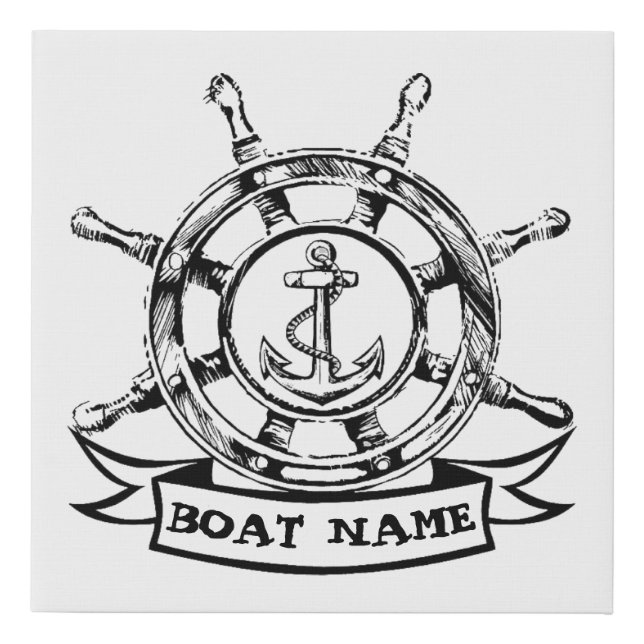 Ships Wheel & Anchor Drawing Sketch Artwork Faux Canvas Print (Front)