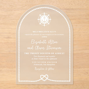 Ship's Wheel & Anchor Heart Knot Nautical Wedding Acrylic Invitations