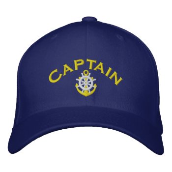 Ships Wheel And Anchor Captains Embroidered Baseball Cap by customthreadz at Zazzle