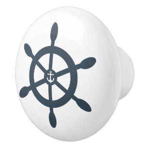 Ships wheel and anchor nautical design ceramic knob