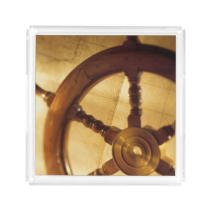 Ship'S Wheel And Map Acrylic Tray