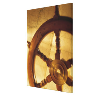 Ship'S Wheel And Map Canvas Print