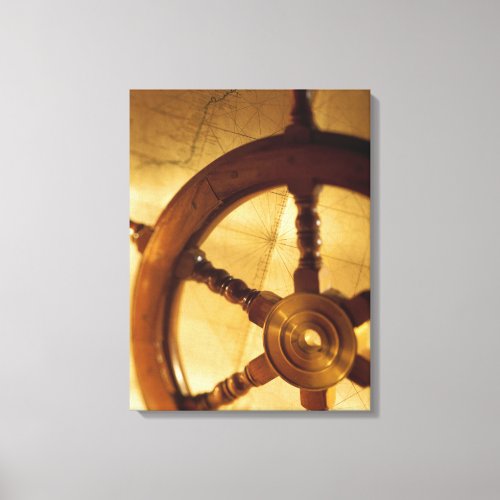 ShipS Wheel And Map Canvas Print