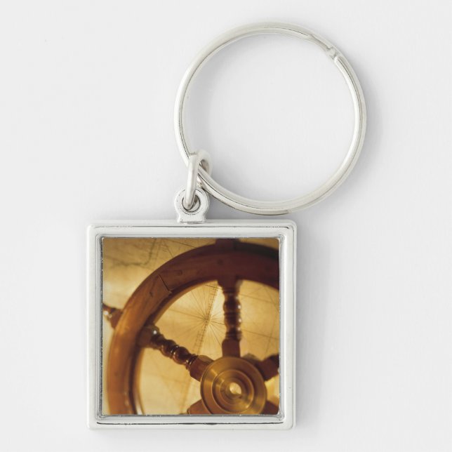 Ship'S Wheel And Map Keychain (Front)