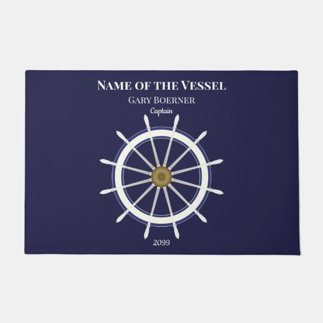 Ship's Wheel Captain & Year Large  Vessel Door Mat (Front)