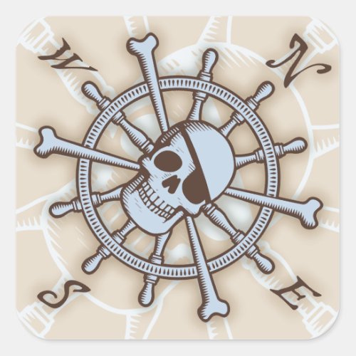 Ships Wheel Compass Rose Square Sticker