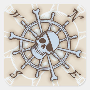 Ship's Wheel Compass Rose Square Sticker