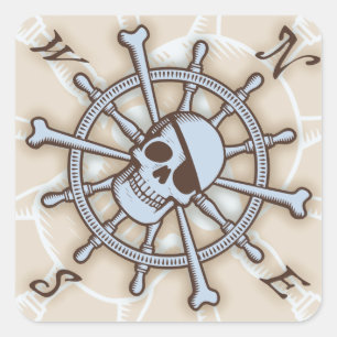 Ship's Wheel Compass Rose Square Sticker