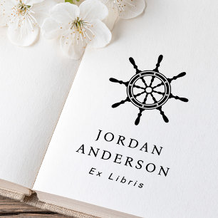 Ships wheel custom name ex libris bookplate rubber stamp