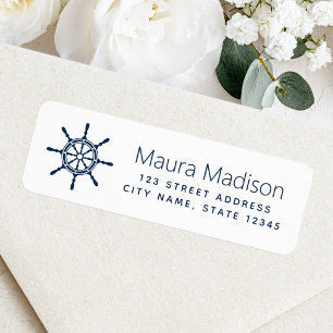 Ship's wheel dark blue white return address label