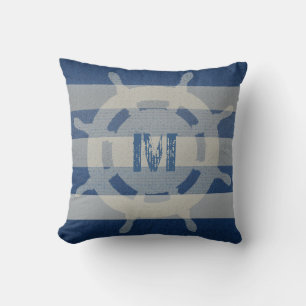 Ship's Wheel Faded Nautical Pillow