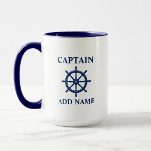 Ships Wheel Helm & Captain or Boat Name Large Mug