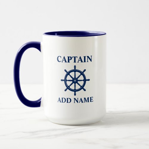 Ships Wheel Helm  Captain or Boat Name Large Mug