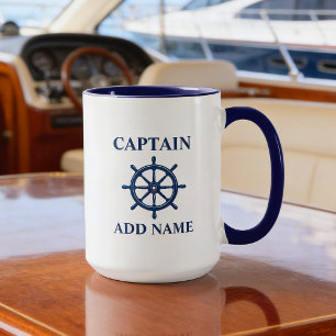 Ships Wheel Helm & Captain or Boat Name Large Mug
