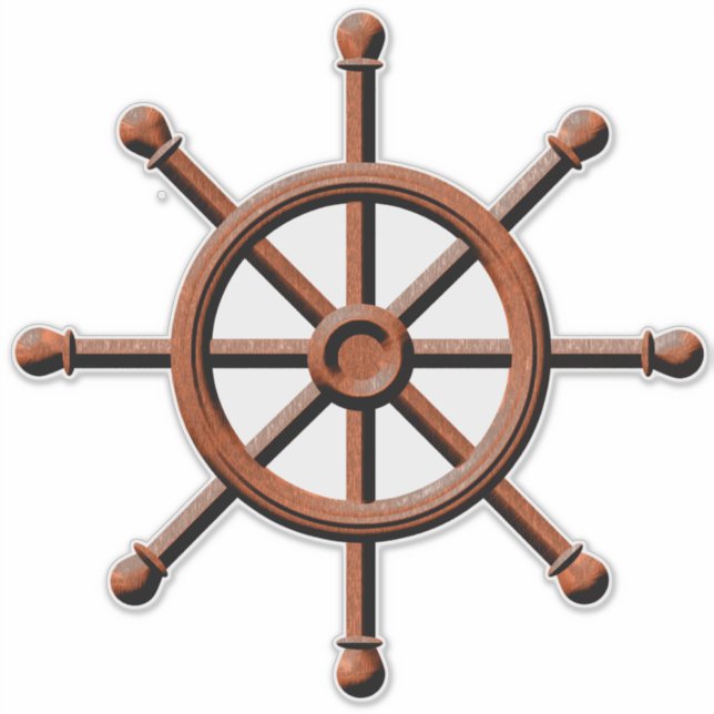 Ships Wheel Helm Nautical Design Sticker (Front)