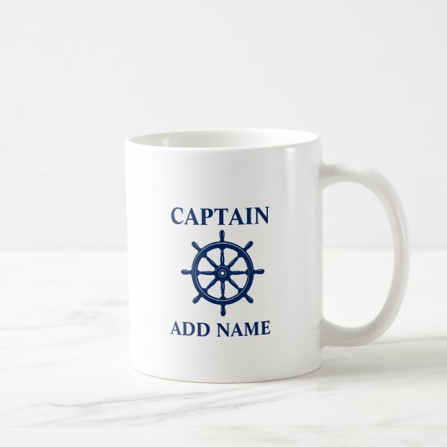 Ships Wheel Helm With Captain or Boat Name Coffee Mug (Right)