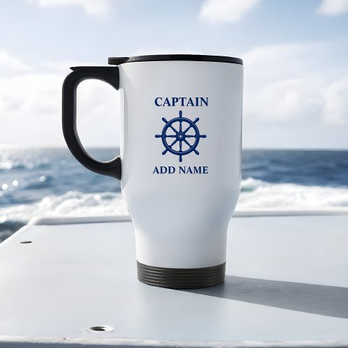 Ships Wheel Helm With Captain or Boat Name Travel Mug