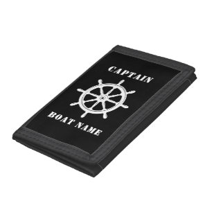 Ships Wheel Helm Your Captain or Boat Name Trifold Wallet