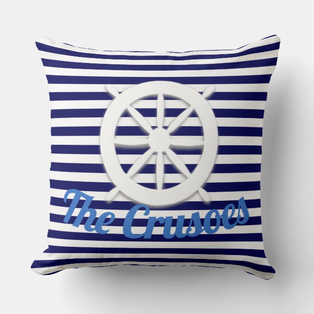 Ship's Wheel Nautical Custom Throw Pillow (Front)