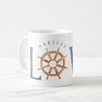 Ship's Wheel #Nautical Love Watercolor Typography Coffee Mug