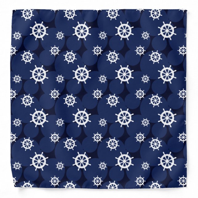 Ships Wheel Navy Blue and White Cruising Bandana (Front)