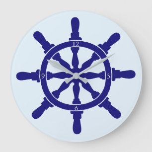 Ship's Wheel on Lightest Blue Large Clock