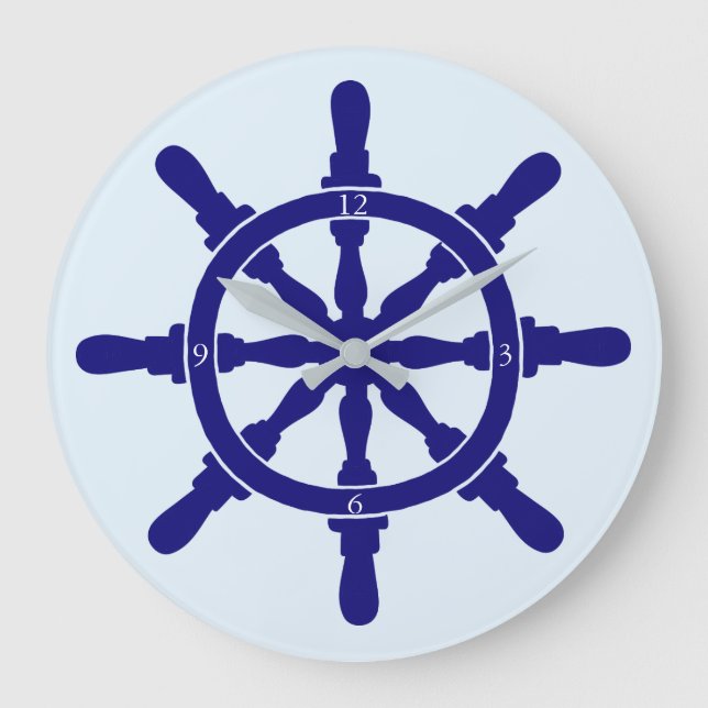 Ship's Wheel on Lightest Blue Large Clock (Front)