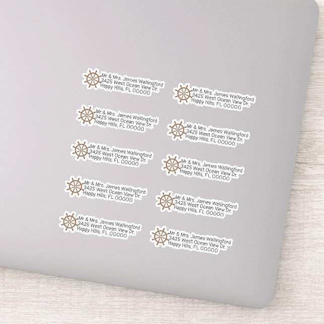 Ship's Wheel Sailing Boating Shaped Return Address Sticker (Detail)