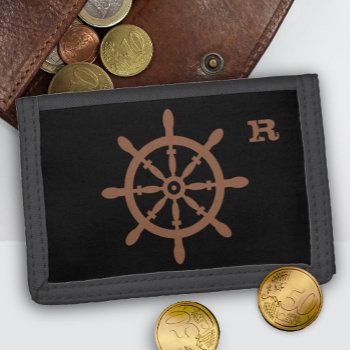 Ship's Wheel Single Initial Mens Wallet by holiday_store at Zazzle