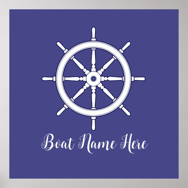 Ships Wheel White and Blue (Personalized) Poster (Front)