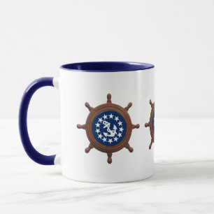Ship's Wheel, Yacht Flag Anchor and Stars Mug