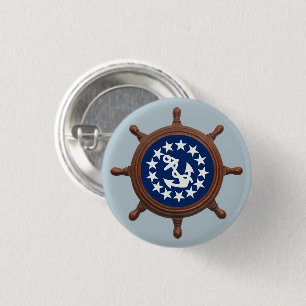 Ship's Wheel, Yacht Flag Pinback Button