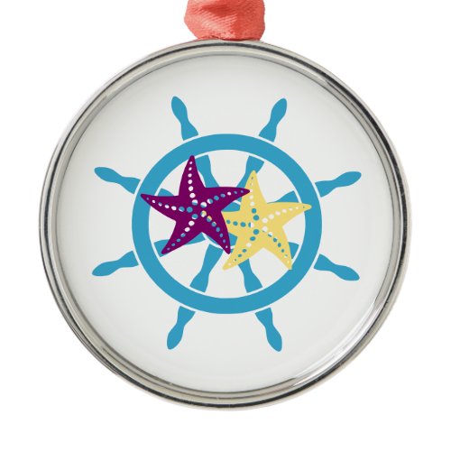 Shipwheel &amp; Starfish Metal Ornament