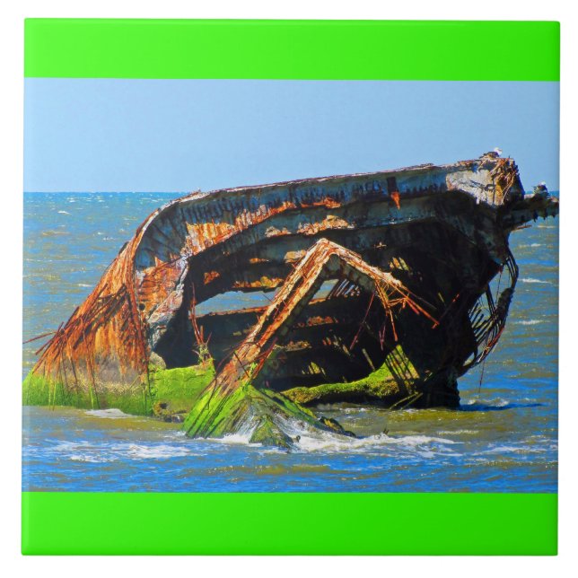 Shipwreck Abstract Blue Ceramic Tile (Front)