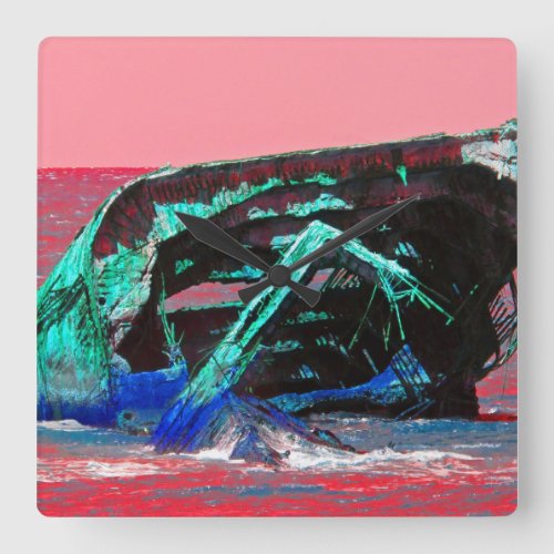 Shipwreck Abstract Pink Square Wall Clock