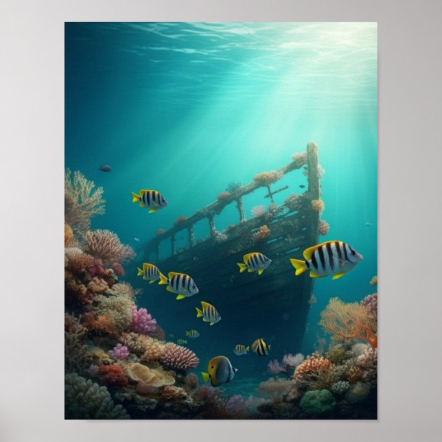 shipwreck and colorful fish poster (Front)