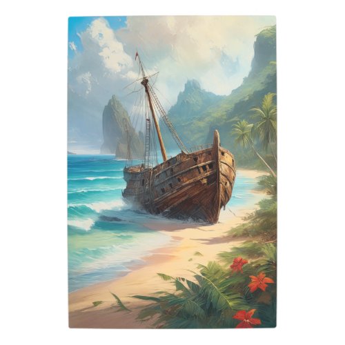 Shipwreck and Tropical Beauty Metal Print