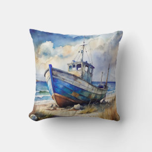 Shipwreck Boat Beach Themed Throw Pillow