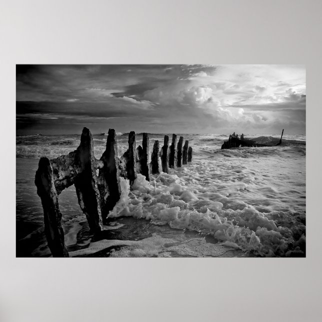 Shipwreck in Dramatic Ocean Froth Poster (Front)