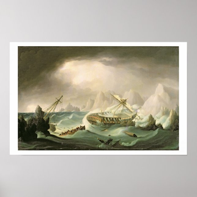 Shipwreck off a Rocky Coast (oil on canvas) Poster (Front)