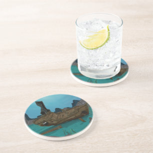 Shipwreck underwater drink coaster