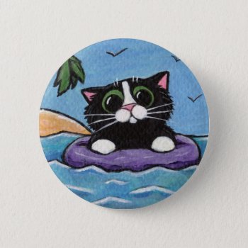 Shipwrecked Cat - Cat Art Button by LisaMarieArt at Zazzle