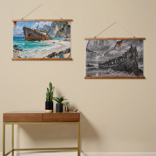Shipwrecks in Two Lights Hanging Tapestry